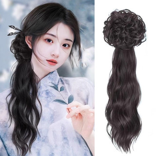 Tóc giả tổng hợp phong cách Trung Quốc, đuôi ngựa có kẹp, tóc giả nữ, kẹp móng vuốt nữ, nơ bên đuôi ngựa mịn thấp