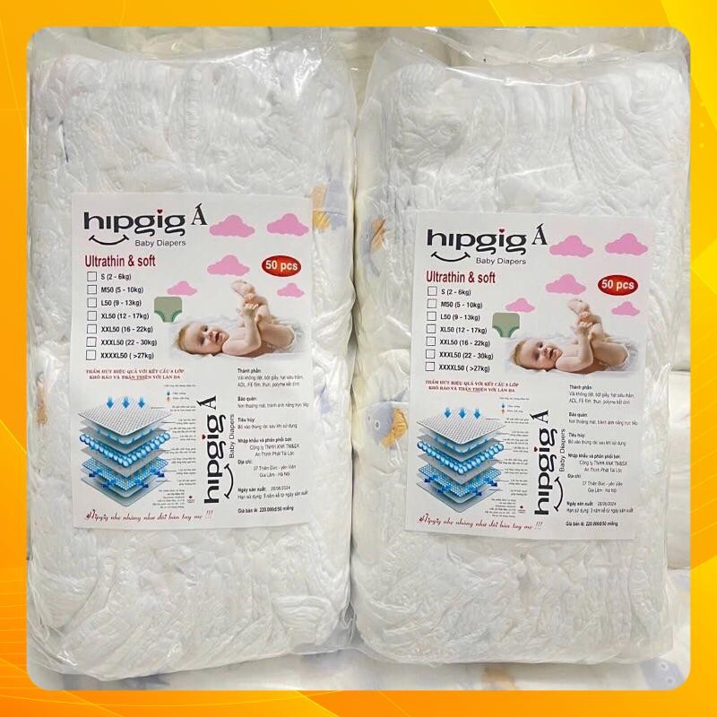 Combo 100 miếng bỉm quần / dán Hipgig A Đủ size S/M/L/XL/XXL/XXXL cho bé