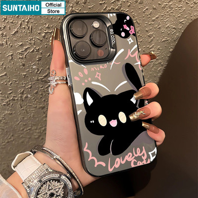 Suntaiho Hoạt Hình Vui Nhộn Mèo Đen Họa Tiết Ốp lưng Iphone 16 15 14 13 12 11 Pro Max TPU Silicon Mềm Cao Cấp Chống Sốc Ốp Lưng