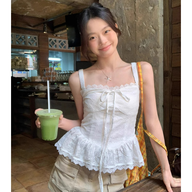 (ẢNH THẬT) Áo hai dây Yummy  phối ren bèo vintage tiểu thư, Áo croptop nữ trẻ trung A76 | BigBuy360 - bigbuy360.vn