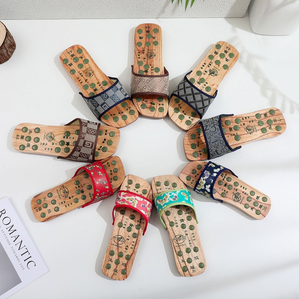 Dép massage Muji Feng, dép gỗ chống trượt cho phòng tắm, dép gỗ nữ, dép đi trong nhà thoải mái