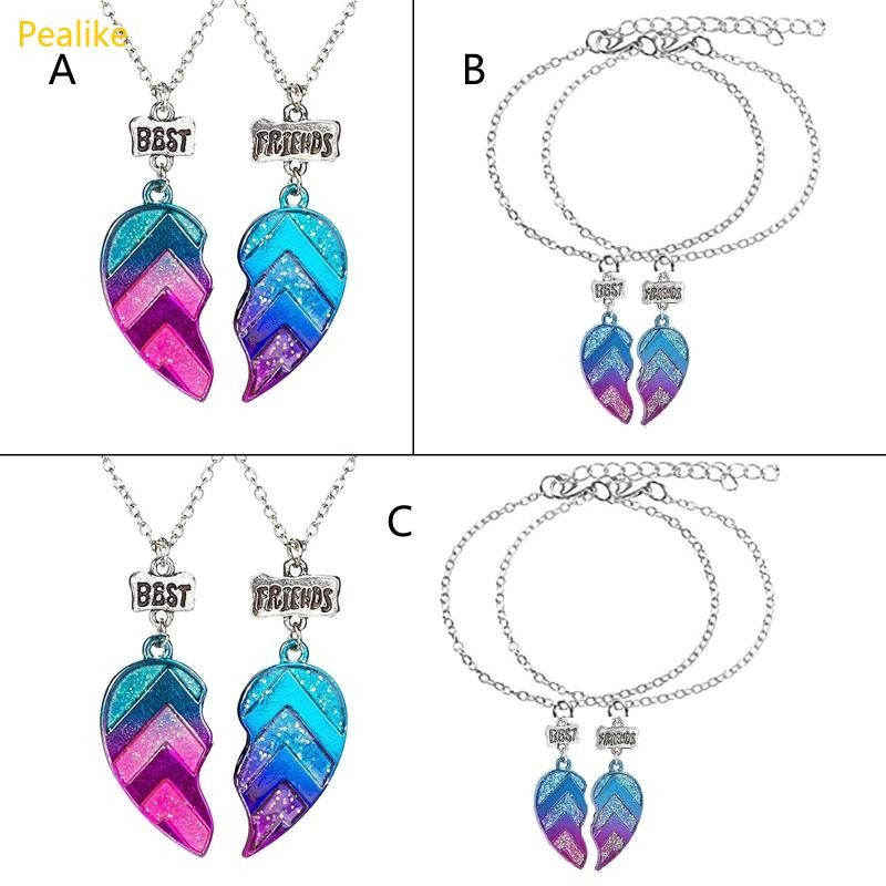 Pealike 2 Chiếc 4 BFF Dây Chuyền Vòng Tay Nửa Trái Tim Mặt Dây Chuyền Người Bạn Thân Nhất Dây Xích T