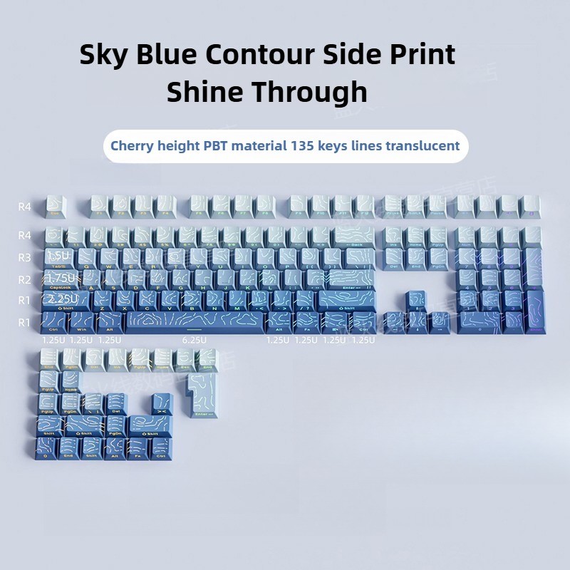 Sky Blue Contour Shine Through Light Keycap Side Print Topography Chất liệu PBT Doubleshot Cherry Pr