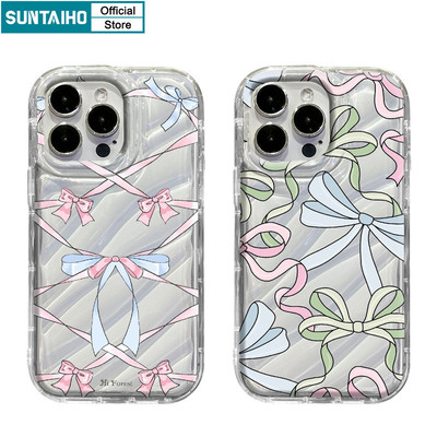 Suntaiho Đơn Giản Đẹp Vỏ Màu Hồng Họa Tiết Nơ Xanh Dương Ốp lưng Iphone 16 15 14 12 13 11 Pro Max IP 7 8 Plus Iphon X Xs XR Xs Max TPU Mềm Cao Cấp Chống Sốc Ốp Lưng