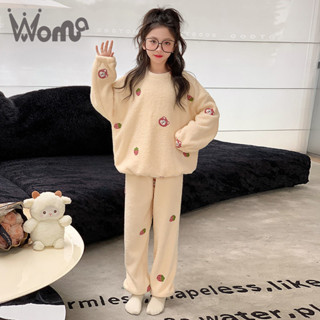 Woma Bé Gái Bộ Đồ Ngủ Thu Đông Bé Gái Trẻ Em Mùa Đông flannel Quần Áo Nhà Phù Hợp Với