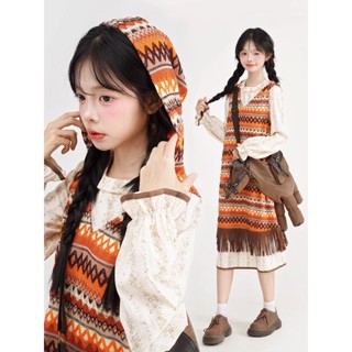  Set Váy Sơ Mi Ren Dài Tay Váy Vest Dệt Kim Màu Thổ Cẩm Viền Tua Rua Có Mũ Trùm Đầu Kiểu Pháp Mẫu Mới Siêu Dễ Thương 