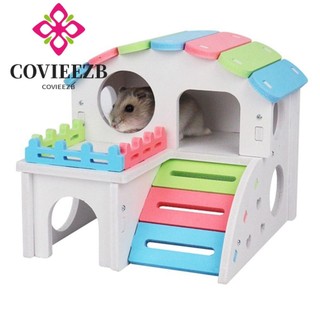 Covieezb Đồ Chơi Thú Cưng Hai Lớp Biệt Thự Chơi Trang Trí Chuột Ngủ Tổ Hut Cầu Vồng Cầu Thang Lắp Ráp Hamster Nhà