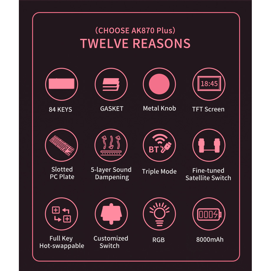Ajazz AK870 PLUS Bàn phím cơ ba chế độ Màn hình màu TFT 8000mAh Pin RGB Bàn phím chơi game Phụ kiện PC tùy chỉnh | BigBuy360 - bigbuy360.vn