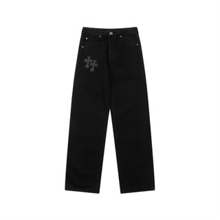  ❤❀  Hàng có sẵn  ❤ Quần Jean Chrome Thời Trang Giặt Đau Khổ Màu Sắc Chữ Thập Chắp Vá Quần Jean Thích Hợp Cả Nam Nữ 