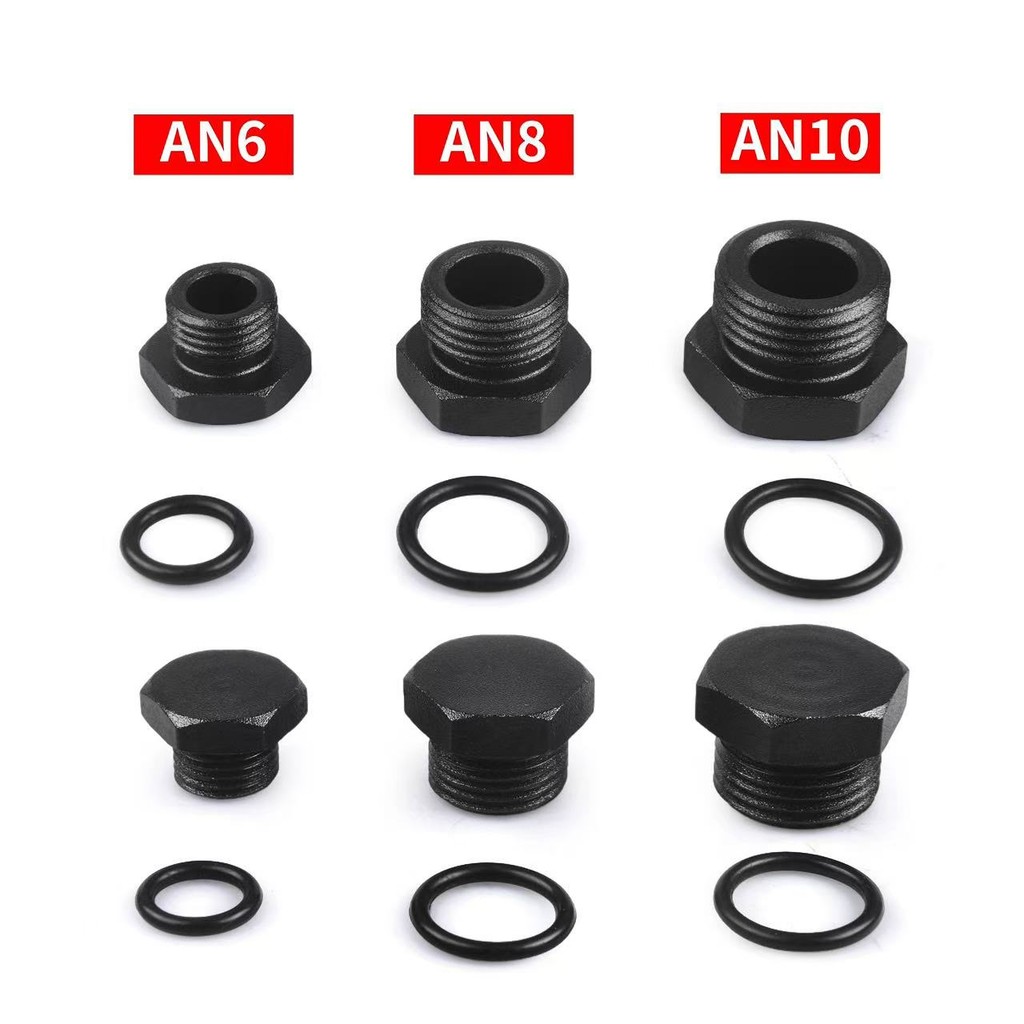 An6 AN8 10AN Đầu lục giác nam ORB O-Ring Block Off Plug Lắp màu đen