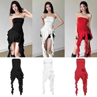 Đầm Cúp Tua Rua Kèm Hoa Hồng Cổ Có Mút Cúp