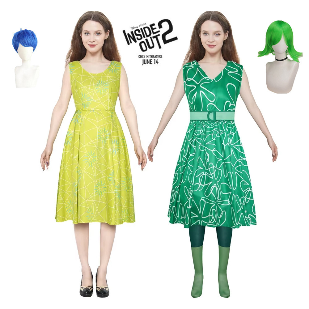 Anime Inside Out 2 Niềm Vui Sai Trang Phục Hóa Trang Cho Bé Gái Vàng Xanh Tóc Giả Halloween Bộ Quần 