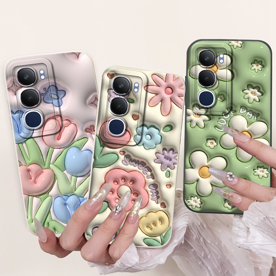 Dành Cho Vivo Y19s Ốp Lưng Hoa Xương Rồng Hoa Cúc Mềm Kẹo Silicon Bảo Vệ Ống Kính Dành Cho Vivo Y19s