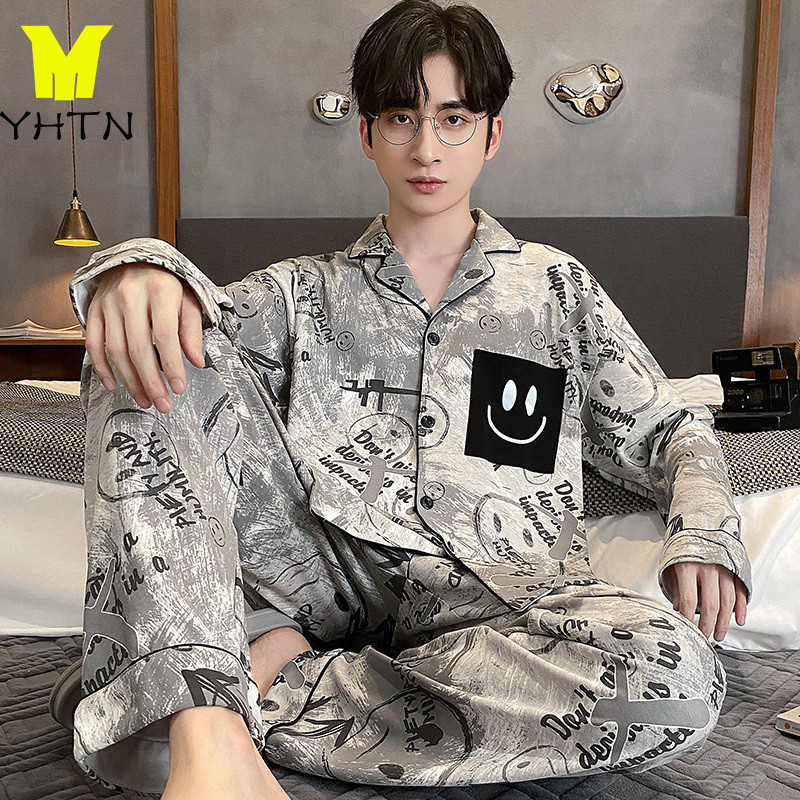 YHTN pijama nam bộ đồ ngủ quần áo mùa đông Chất lượng cao lông  lụa Sản phẩm mới pyjama bộ đồ ngủ na