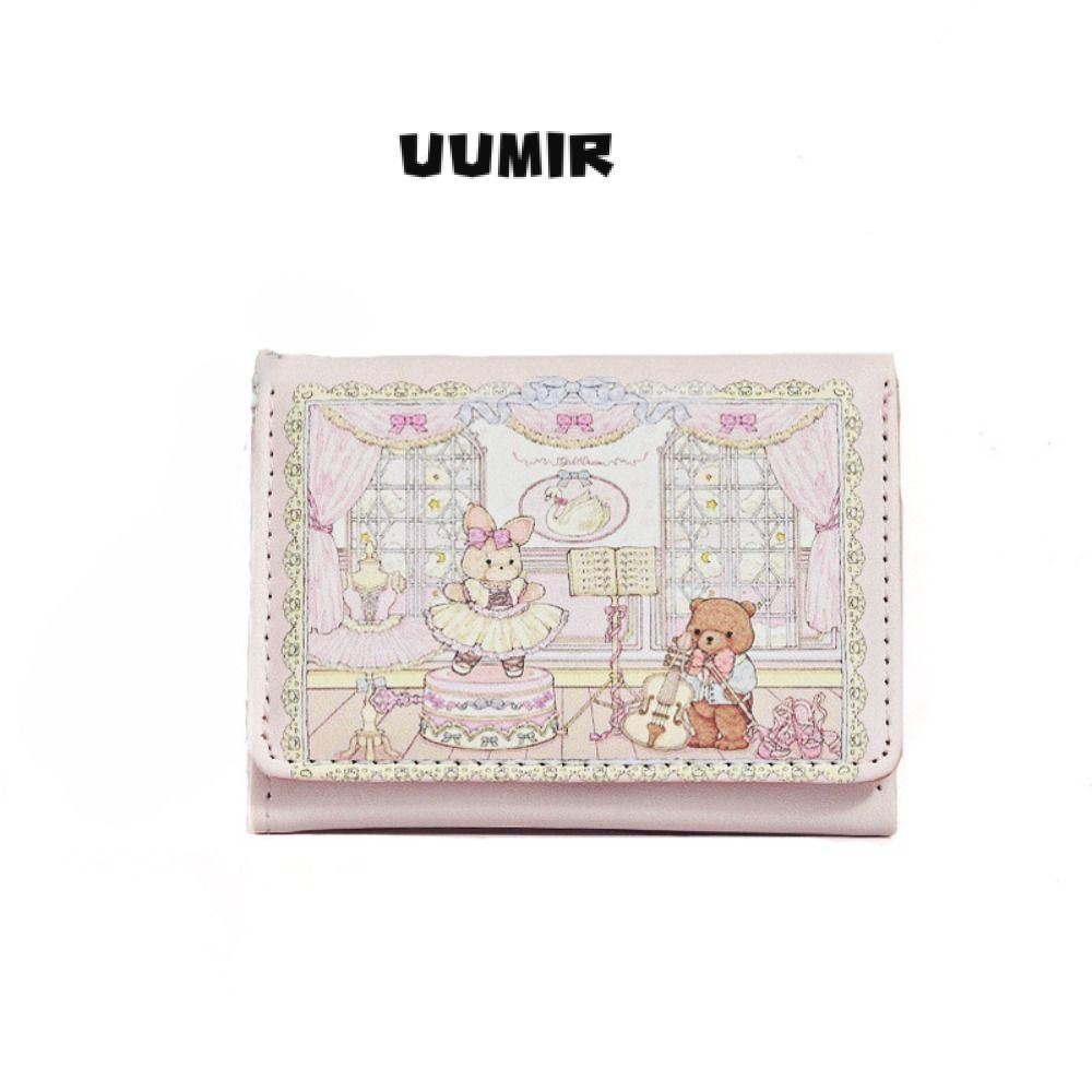 UUMIR Ví ngắn, Túi đựng tiền di động gấu và thỏ, Hộp đựng thẻ PU nhiều khe cổ điển cho bé gái