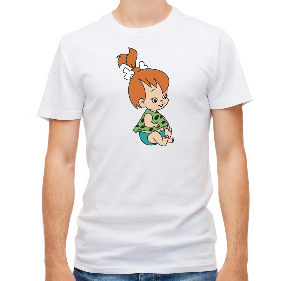 Áo thun nam tay ngắn màu trắng / đen The Flintstones L013