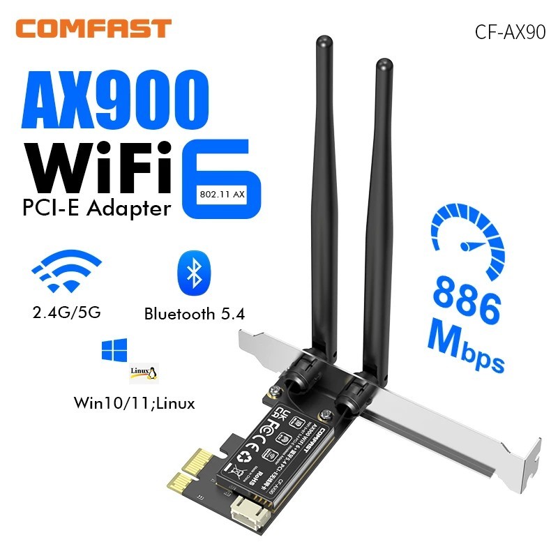 Comfast MU-MIMO Card mạng PCIe WiFi6  AX1800 PCI-E Bluetooth 5.2 Bộ chip MT7921 băng tần kép 5,8/2,4