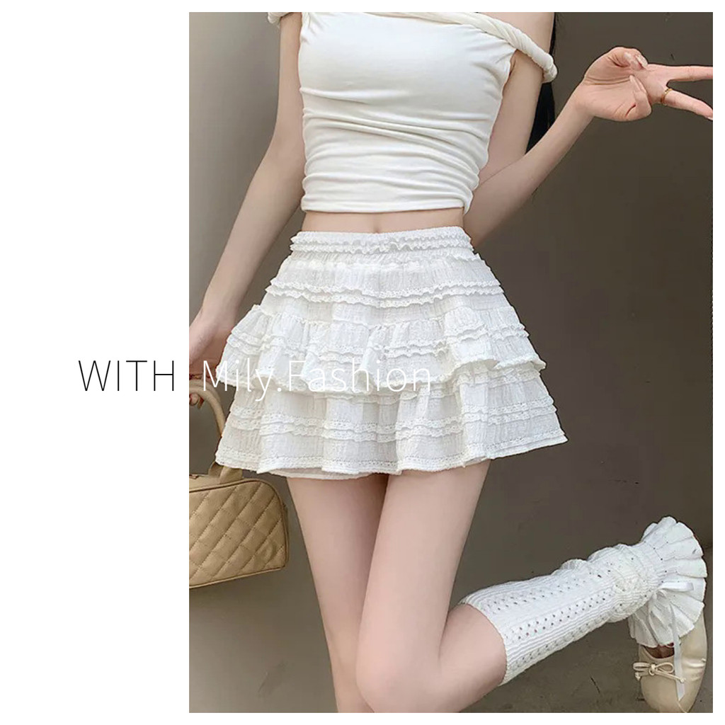 Milyfashion Spring Style Sweet Ballet Style Soft Girl Lace Tiered Skirt Female Design Sense Niche Pu