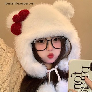 Louislifesuper Mũ Tai Mèo Cho Thời Tiết Lạnh Nơ Sang Trọng Mũ Cho Bé Gái Lông Thú Nữ Chống Gió Mũ Nắp Tai Hoạt Động Ngoài Trời Mũ Thường Ngày Mới