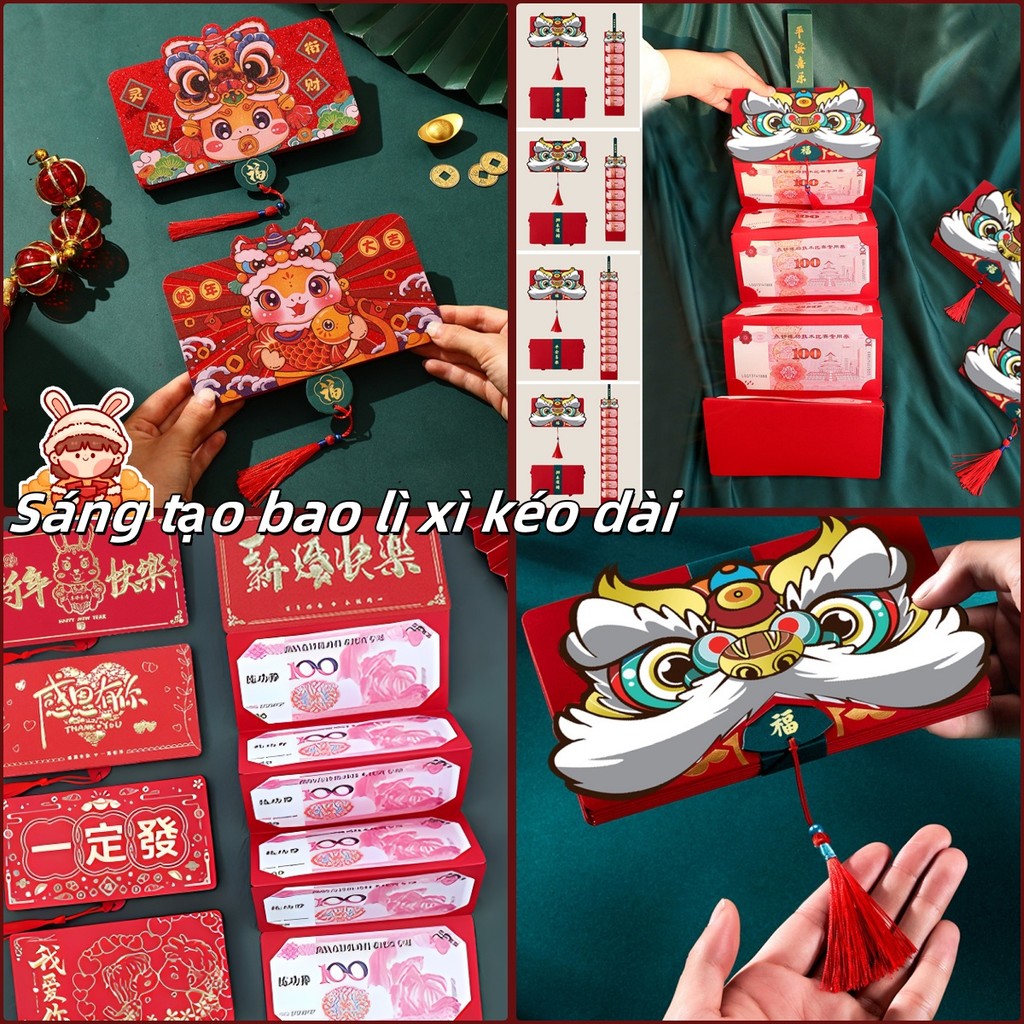 2025 CNY Phong bì màu đỏ có thể gập lại Lễ hội mùa xuân sáng tạo Angpao Túi may mắn màu đỏ