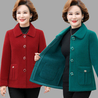 Lông Cừu Chồn Người Cao Tuổi Mẹ Mặc Thời Trang Tuổi 40-50 Áo Khoác Nữ Mùa Xuân Thu Lông Một Phong Cách Ngắn