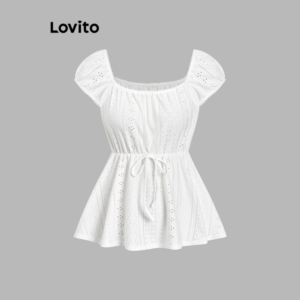 Áo màu trơn lai bèo xếp nếp cột dây phong cách thường ngày cho nữ L113MD034