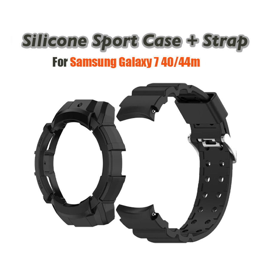 Ốp Lưng Silicon + Dây Đeo Cho Samsung Galaxy Watch 7 fit Watch7 40mm 44mm Armor Vỏ Bảo Vệ Dây Đeo Đồ