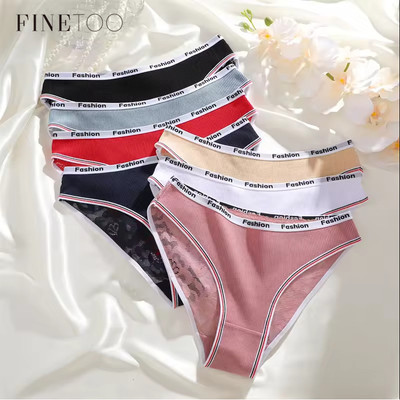Quần lót Cotton FINETOO dành cho nữ có ren liền mạch Quần lót màu trơn Đồ lót mềm mại và thoáng khí
