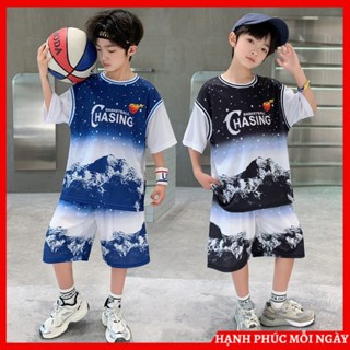 Bộ quần áo trẻ em nam 6-14 tuổi. Bộ đồ mùa hè bé trai, set quần áo ba lỗ thể thao mẫu HAS size 18-50kg vải thông hơi