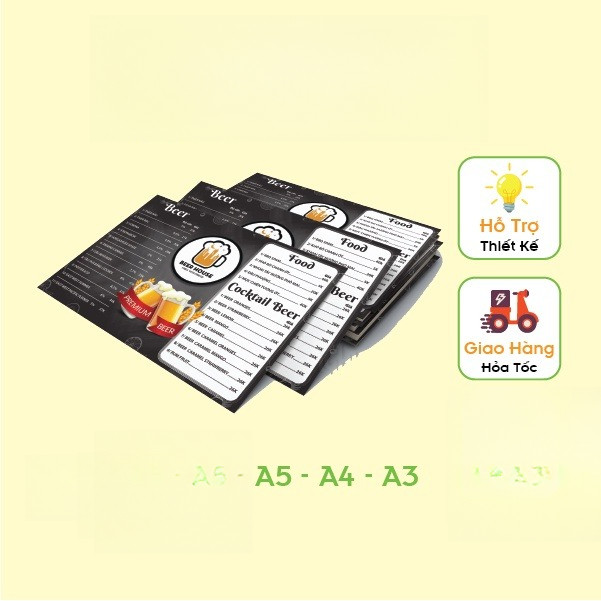 In Menu Cứng Dày Để Bàn ép plastic Kt: A5, A4, A3