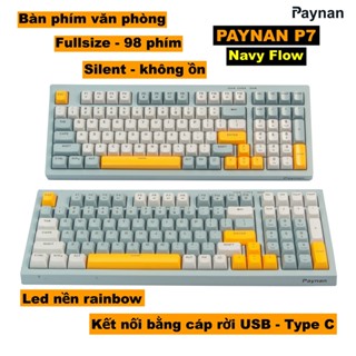 Bàn phím văn phòng P7 Paynan Navy Flow chống ồn kết nối cáp rời 98 phím đèn led rainbow keycap navy xám trắng