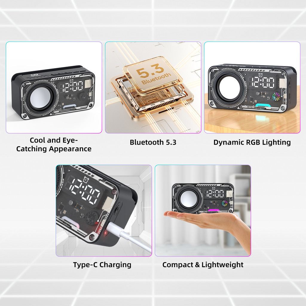 Loa không dây Bluetooth 5.3 GOOJODOQ Thiết kế cơ học có màn hình LED hiển thị thời gian Loa di động | BigBuy360 - bigbuy360.vn