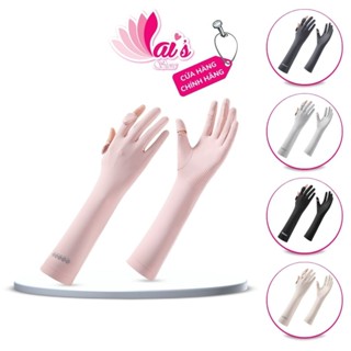 Găng Tay Chống Nắng Dài 38cm Logo Mặt Cười UPF50+ Mỏng Nhẹ Thoáng Khí Mua Hè Cảm Ứng Hai Ngón Tay