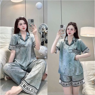   DEAL MỞ BÁN  Bộ Đồ Ngủ Nữ Pijama JUSOKA Lụa Gấm Xước Ánh Kim Họa Tiết In Full HH36 Xinh Xắn Dễ Thương Cho Nữ 