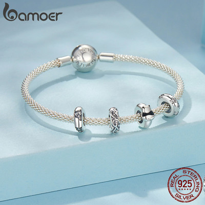 Bamoer Bạc 925 Gấu Trúc Mèo Ngôi Sao Mặt Dây Chuyền Phụ Kiện Vòng Tay