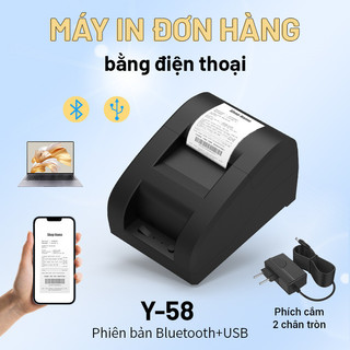  Máy in hóa đơn nhiệt di động Y58  hỗ trợ kết nối Bluetooth và USB phù hợp để in nhãn hóa đơn nhãn giá hóa đơn VAT nhãn vận chuyển nhãn hàng hóa và phiếu giao hàng. 