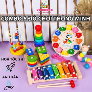  COMBO 6 MÓN - Đồ Chơi Thông Minh Phát Triển Trí Tuệ Cho Bé YOOKIDDO - Giáo Cụ Montessori Đồ Chơi Gỗ Thông Minh Cho Bé 