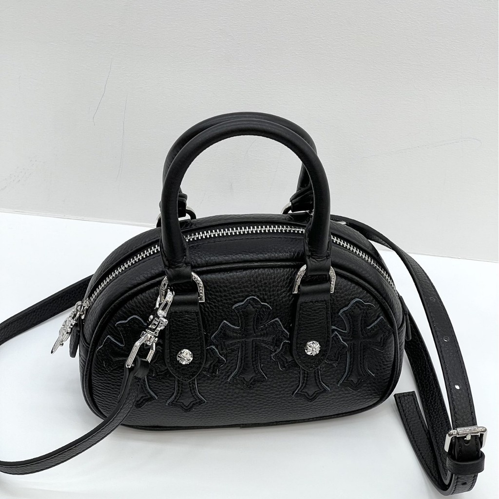 2025Bowling Bag Genuine Leather Crossbody Women's Bag Single Shoulder Crossbody Bowling Niche Design