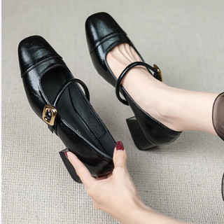  Giày sandal cao gót vá mũi quai cài khuy vuông giày cao gót vá mũi quai ngang 5 phân mã LT34 