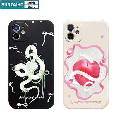 Suntaiho Vỏ Thời Trang Độc Đáo Họa Tiết Nơ Rắn Vỏ Điện Thoại Cho Iphone 16 15 14 13 12 11 Pro Max IP 7 8 Plus Iphon X Xs XR Xs Max Silicon Cao Cấp Mềm Chống Sốc Ốp Lưng