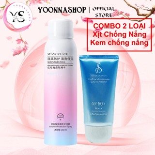  COMBO 2 Loại Kem Chống Nắng Body Dạng Xịt MAYCREATE 150ml + Kem chống nắng SEVEN GOLOUS 60g SPF 60+  A1+A129  