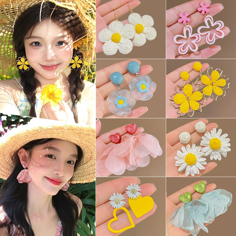 GUSIRI Bông tai hoa phong cách ngày lễ Bông tai nữ thanh lịch đầy màu sắc