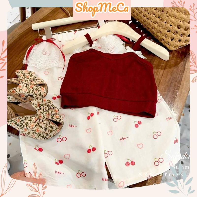 SN151,Bộ quần áo bé gái, Set áo đỏ 2 dây quần cherry cho bé gái