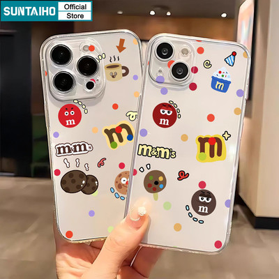 Ốp điện thoại theo chủ đề sô cô la Suntaiho Vui nhộn và đáng yêu của M & M TPU trong suốt mềm Vỏ chống sốc cao cấp cho iPhone 11 12 13 14 15 16 Pro max IP 7 8 Plus Iphon X Xs XR Xs max