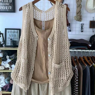  Giảm giá! Áo gile phong cách tiền cũ F&X áo cotton mùa hè cổ V cúc đơn dáng rộng không tay áo khoác ngoài cỡ lớn cho phụ nữ 