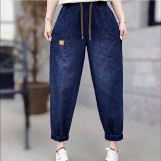 Quần Jean Nữ Dáng Baggy Cạp Chun Lưng Cao Có Dây Rút Trẻ Trung Năng Động D75D