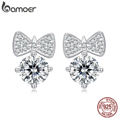 Bông tai bạc Bamoer 925 nơ dễ thương Trang sức nữ Quà tặng