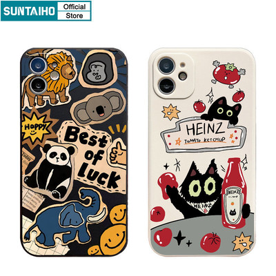 Suntaiho Vỏ Ngộ nghĩnh Hoạt Hình Mèo Gấu Trúc Họa Tiết Ốp lưng Iphone 16 15 14 13 12 11 Pro Max IP 7 8 Plus Iphon X Xs XR Xs Max Silicon Cao Cấp Mềm Chống Sốc Ốp Lưng