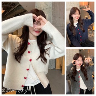  RICH-THEY Áo Cardigan Dệt Kim Tay Dài Dành Cho Nữ Áo Len Nút Tình Yêu Mùa Thu Đông Mới 
