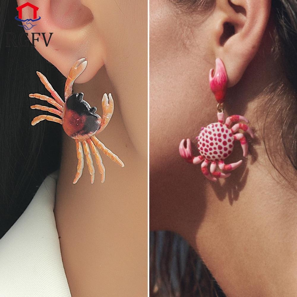 Bông Tai Cua RGFV, Trang Sức Vintage Bông Tai Cua Hồng, Hợp Thời Trang Màu Đỏ Sáng Tạo Độc Đáo Cua M